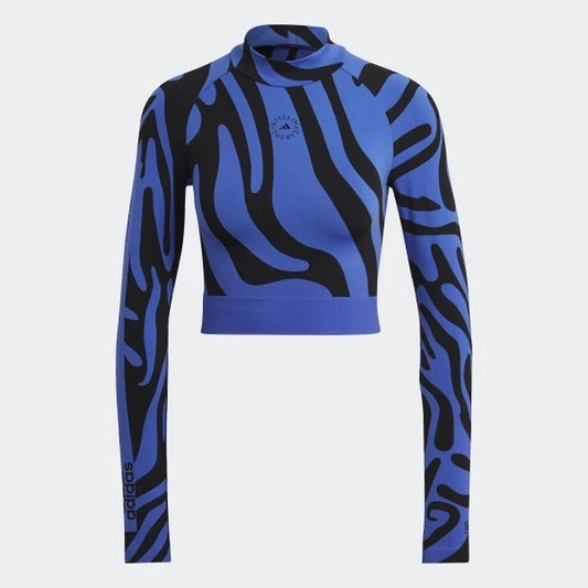 Adidas Blue Black Animal Print Crop Top (HF3066-BLUE_BLACK) Women
