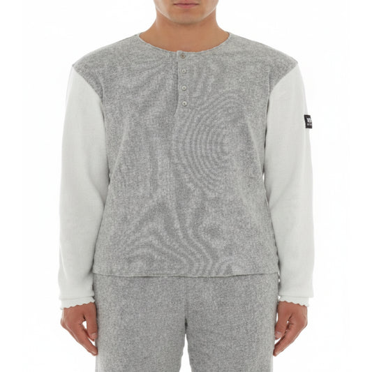 Moschino Color Block Henley Long Sleeve Top Grey White (A12034418-1489), Men