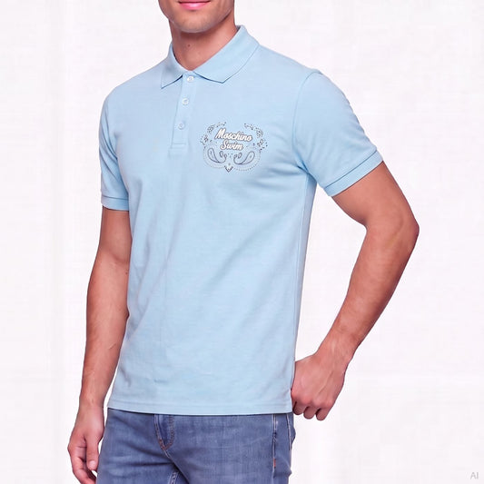 Moschino Embroidered Logo Polo Shirt Light Blue (A16079431-0305), Men