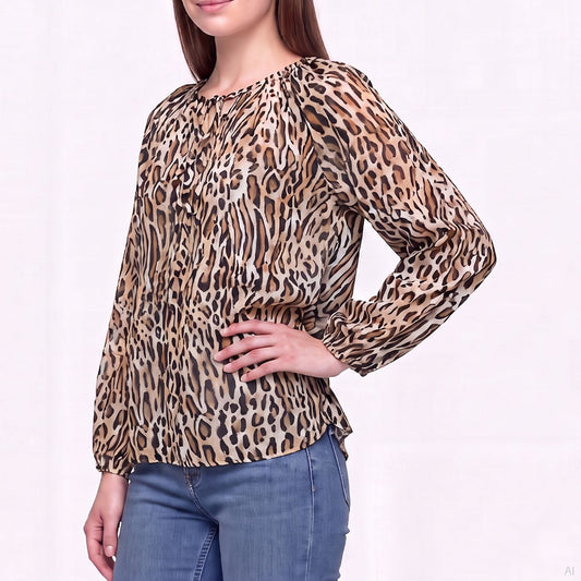 Moschino Leopard Print Chiffon Blouse Brown (A26249508-1888), Women