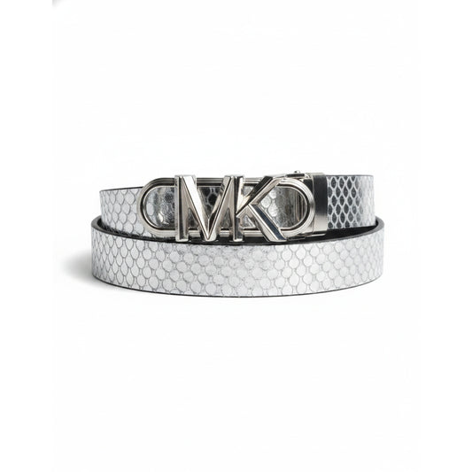 Michael Kors MK Logo Buckle Silver Snakeskin Belt, Women