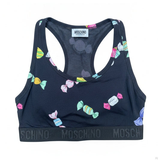 Moschino Candy Print Sports Bra Black, Women