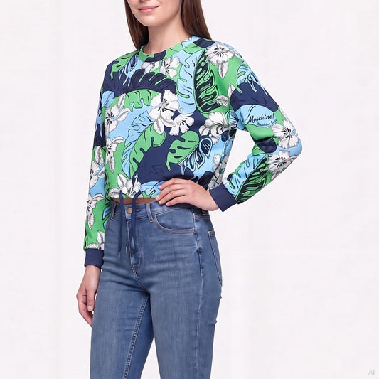 Moschino Tropical Floral Crewneck Sweatshirt Multicolor (A17029414-1305), Women