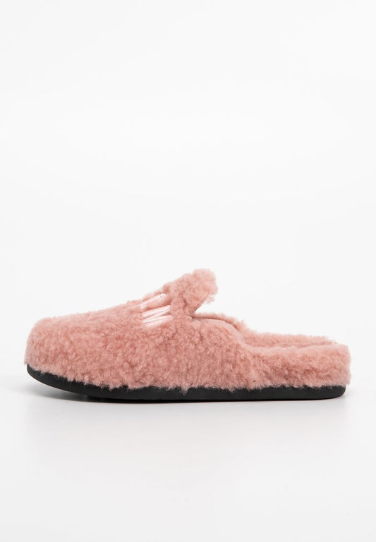 MSGM TONE ON TONE EMBROIDERED LOGO FAUX LAMB FUR Footbed MULES Pink (ZZO2Q3L01-J00) Kids
