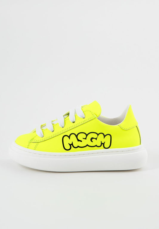 MSGM CONTRASTING PRINTED LOGO RUBBERISED LEATHER LACE-UP LOW SN Neon Yellow (ZZO2JFW07-E00) Kids