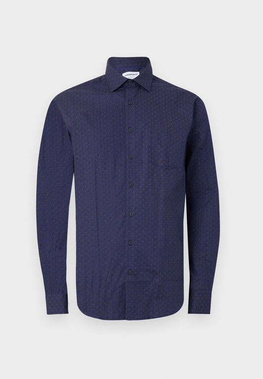 Lindbergh AOP plain stretch shirt L/S Dark Blue (ZZO2NBS08-K01) Men