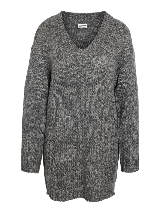 Ginna Long Sleeve V-Neck Knit Dress Medium Grey Melange (27035903) Women