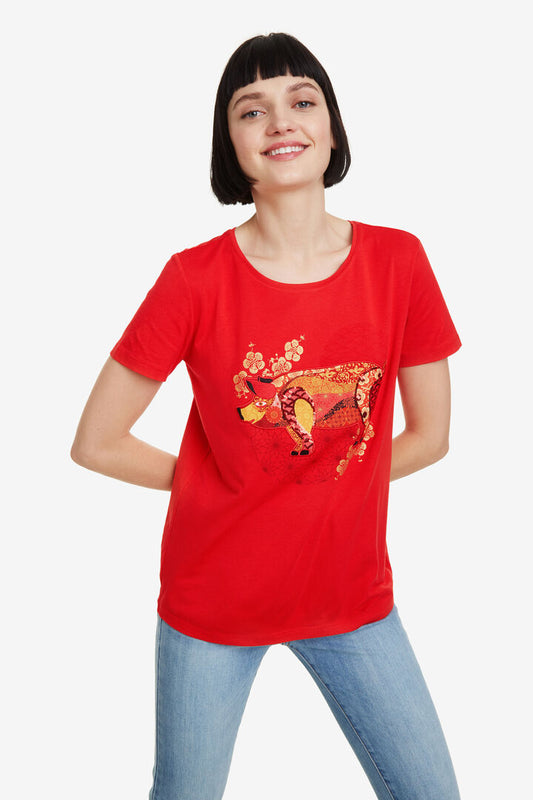 Desigual T-Shirt Happy New Year Red (18WWTKYD_3092) Women