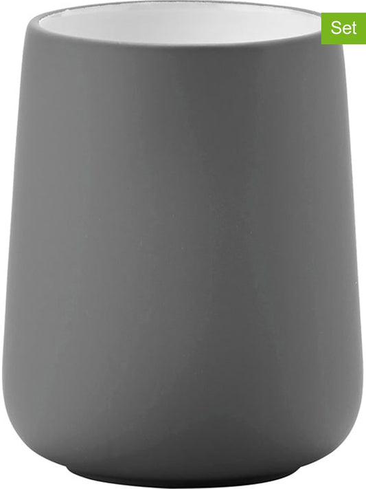 Zone Denmark 2-Piece Set: Toothbrush Cup "Nova" Grey (H)10 x Ø 8 cm Unisex