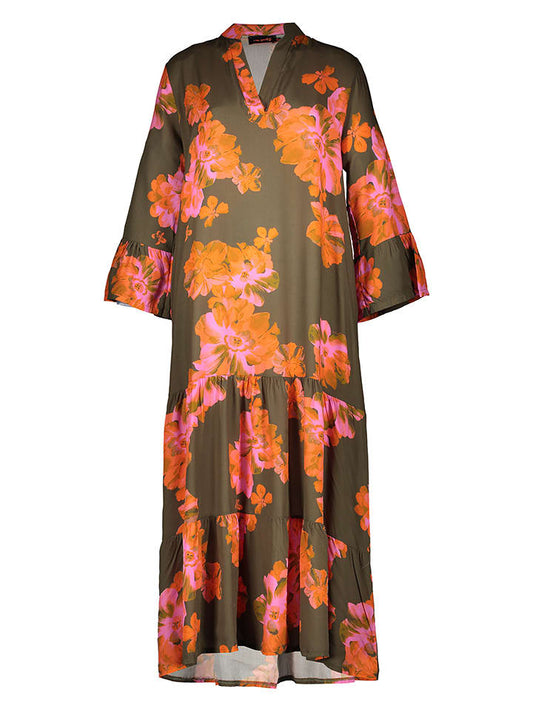 miss goodlife Dress "Flowers" Dark Brown / Orange Women