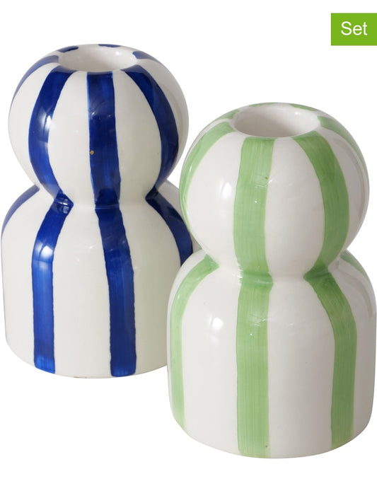 Boltze 2-Piece Set: Candelabra "Ninara" Blue / Green (H)10 cm Unisex