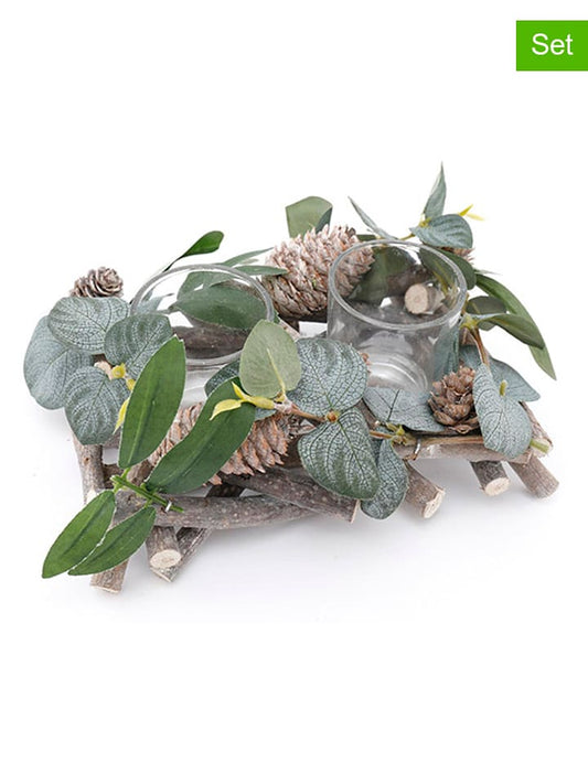 SiL Interiors 2-Piece Set: Tealight Holder Green / Light Blue (W)20 x (H)8 x (D)14 cm Unisex
