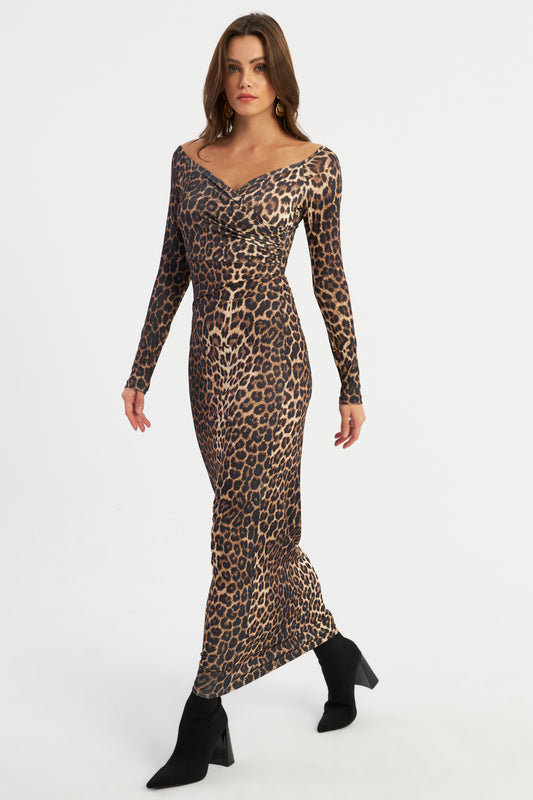 Cool & Sexy Black Leopard Print Double Breasted Maxi Dress - New Year's Lik11 Camel-black Women