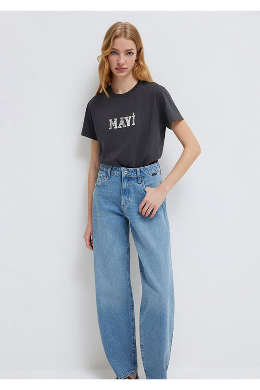 Mavi Printed Anthracite T-Shirt Regular Fit Grey Women