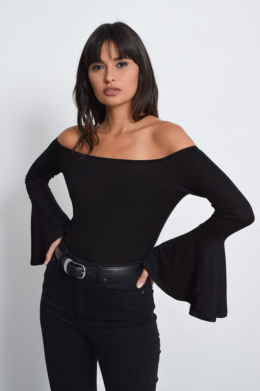 Cool & Sexy Women's Black Spanish Sleeve Blouse B07 Women