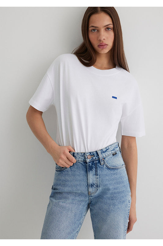 Mavi Crew Neck Basic White T-Shirt Loose Fit - Loose Relaxed Women