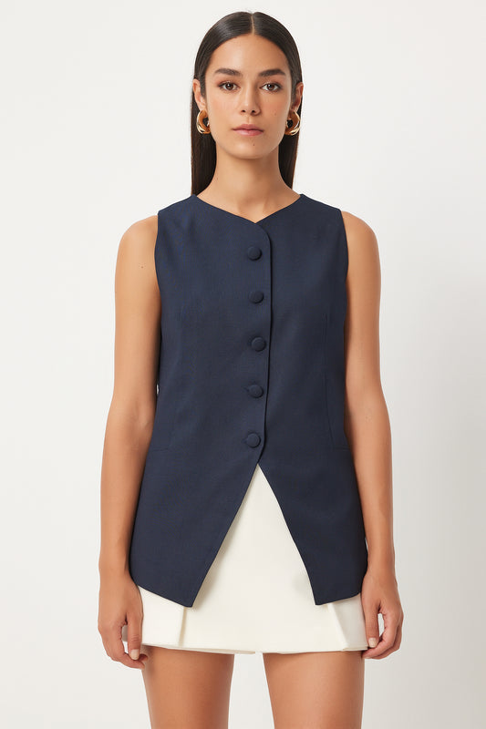 Happiness İstanbul Navy Blue Sleeveless Woven Women's Vest Women
