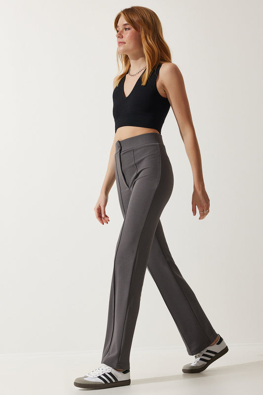 Happiness İstanbul Women's Smoked High Waist Lycra Comfortable Knitted Trousers Women