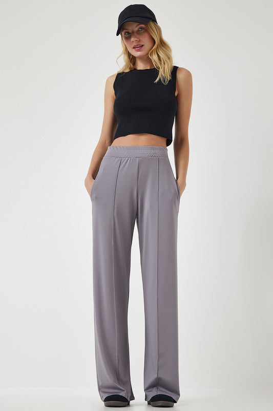 Happiness İstanbul Women's Gray High Waist Stretchy Sweatpants Women