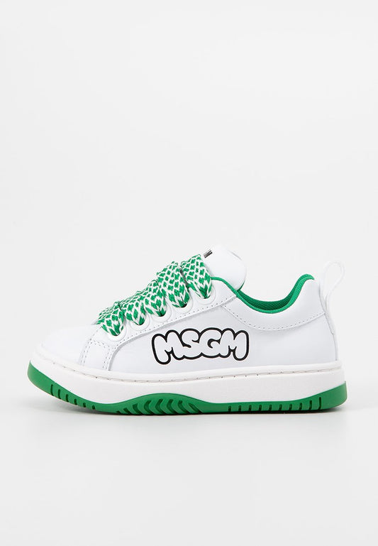 CONTRASTING PRINTED LOGO LEATHER LACE-UP LOW SNEAKERS Kids Unisex