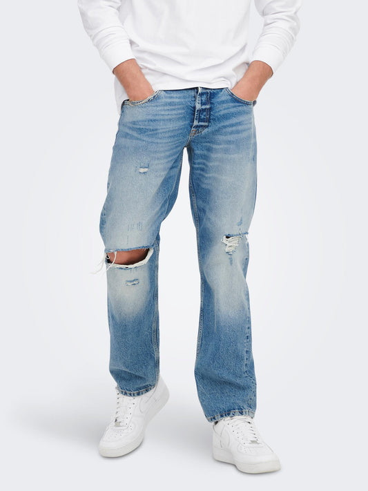 Only & Sons Loose Fit Jeans With Ripped Effect Edge Blue (22024067-3421549) Men