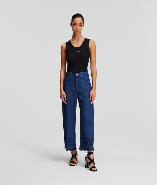 Karl Lagerfeld Embroidered Denim Culottes Mid Blue Denim (241W1102D31) Women