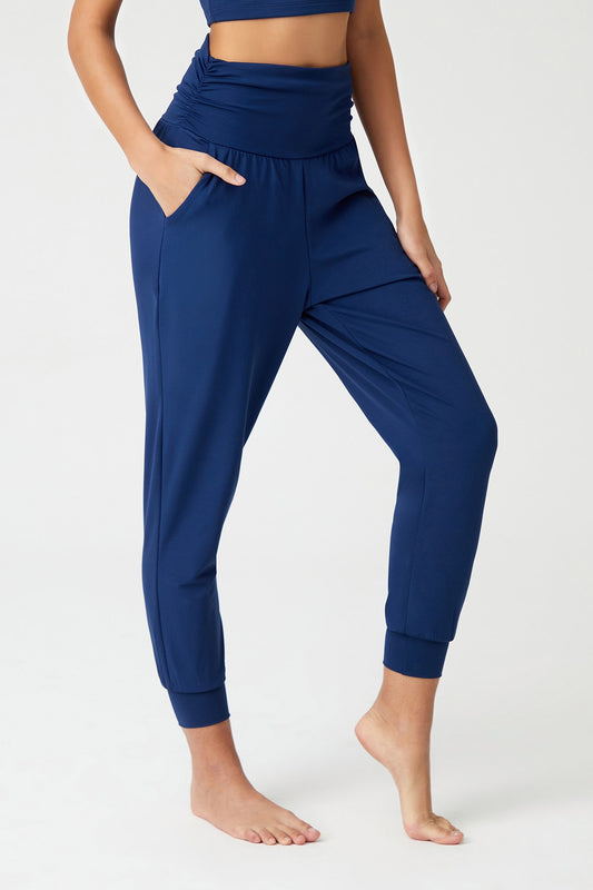 Los Ojos Navy Blue Elastic Waist Shalwar Look Harem Pants Yoga Joggers Women
