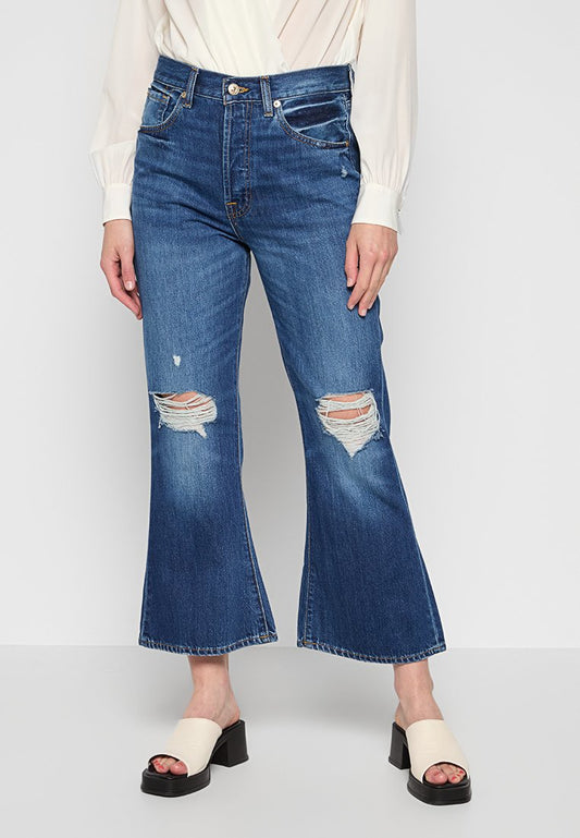 7 for all mankind EASY BOOT Wave with Distressed Knees Dark Blue (ZZO2EY118-K00) Women
