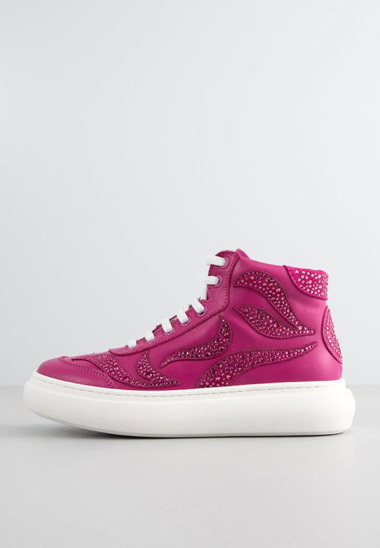 ELIE SAAB LEATHER HIGH TOP SNEAKERS LACE UP WITH STRASS EMBELLISHED Pink (ZZO2LMX21-J00) Kids