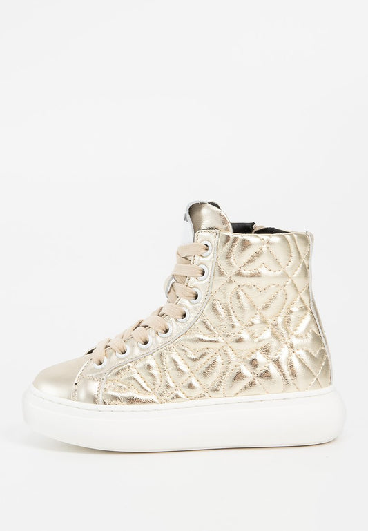 MSGM QUILTED LEATHER LACE-UP HIGH SNEAKERS WITH LOGO ON TONGUE Silver-Coloured (ZZO2Q3L08-D00) Kids