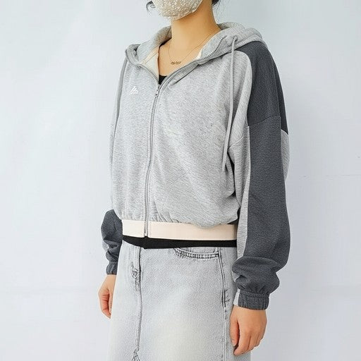 Adidas Colorblock Zip-Up Hoodie Grey, Women