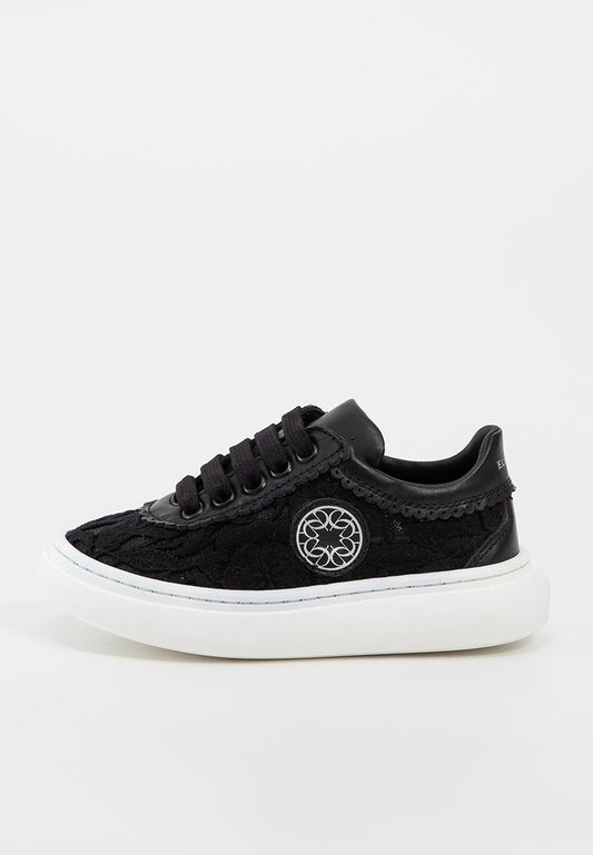 ELIE SAAB NAPPA LEATHER AND MACRAME LOW SNEAKERS LACE UP Black (ZZO2JFV09-Q00) Kids