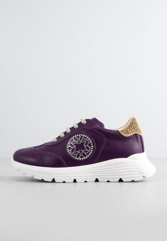 ELIE SAAB LEATHER LOW TOP RUNNER SNEAKERS LACE UP WITH STRASS DETAIL Purple (ZZO2LMX13-I00) Kids