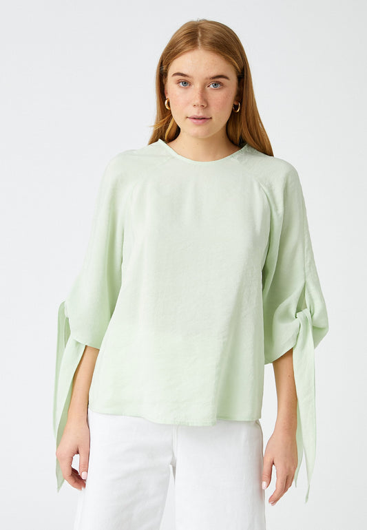 Koton Tie Sleeve Detailed Blouse Crew Neck Turquoise (KOA21E030-L11) Women