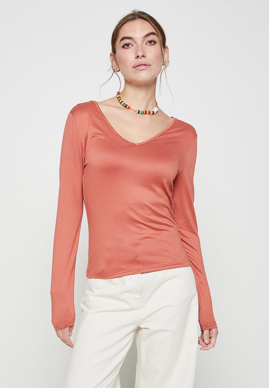 Vero Moda VMLEONORA LS V-NECK TOP JRS LT Red (ZZO1TKM01-G00) Women