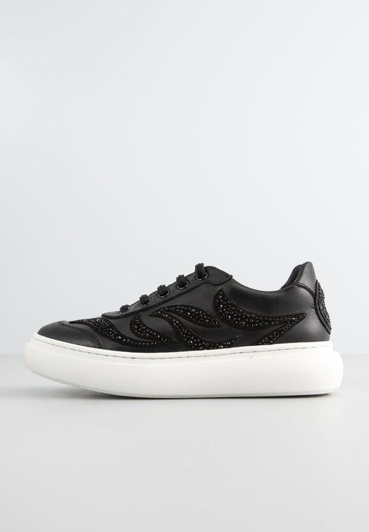 LEATHER LOW TOP SNEAKERS LACE UP WITH STRASS EMBELLISHED Girls