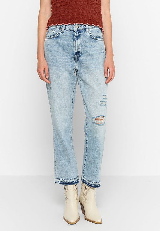 7 for all mankind LOGAN STOVEPIPE Mild Wind with Frayed Hem (ZZO2JSE43-K00) Women