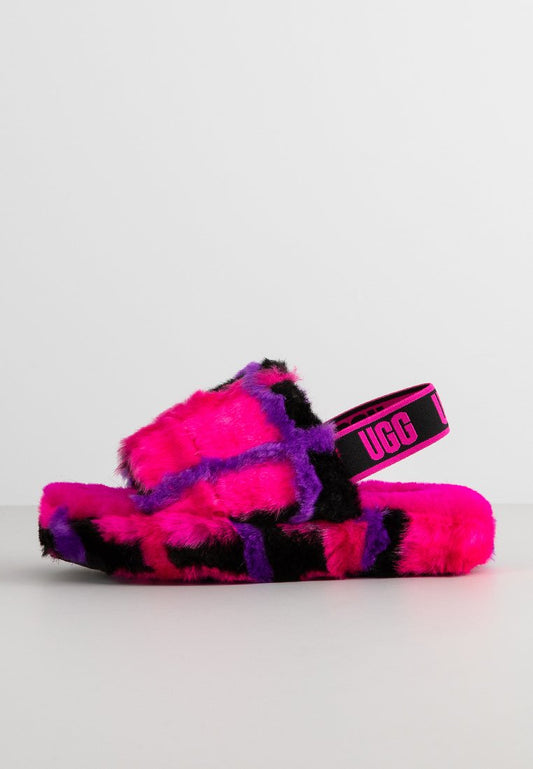 UGG K FLUFF YEAH SLIDE PLAID PUNK Pink (ZZO1Z8531-J00) Kids