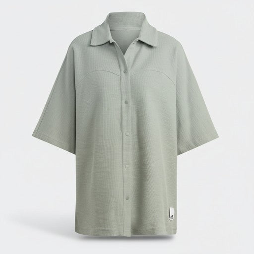 Adidas Silver Green Oversized Button-Up Shirt, Women