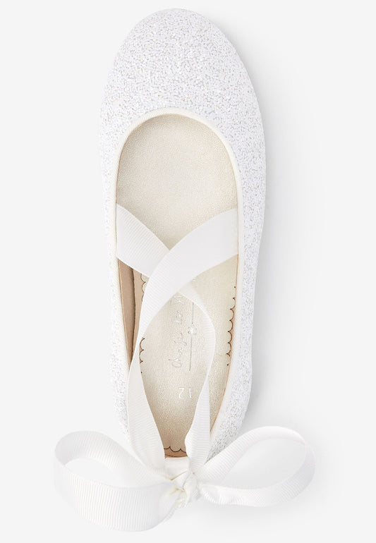 Next Pewter Glitter Tie Ballet Shoes (Older) Off-White (NX311B02E-A11) Kids