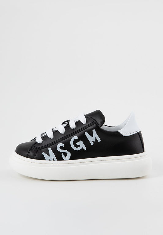 BRUSHSTROKES LOGO PRINT LEATHER LACE-UP LOW SNEAKERS Kids Unisex