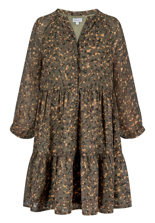 happy girls Patterned Dress with transparent sleeve olive (HG223F0WY-N11) Kids