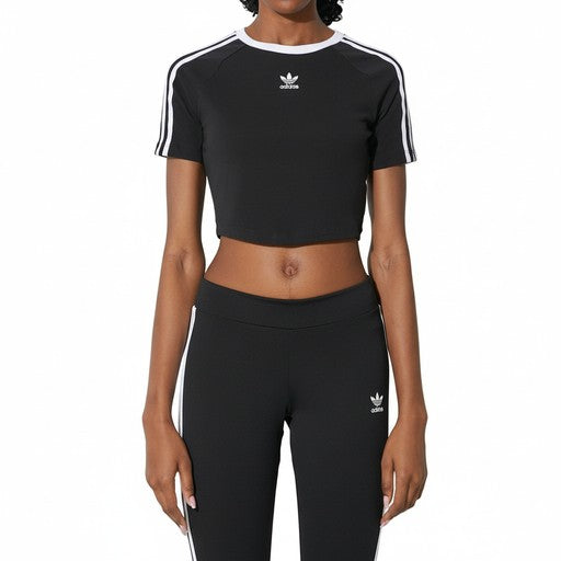 Adidas Three-Stripe Cropped Athletic Tee Black, Women
