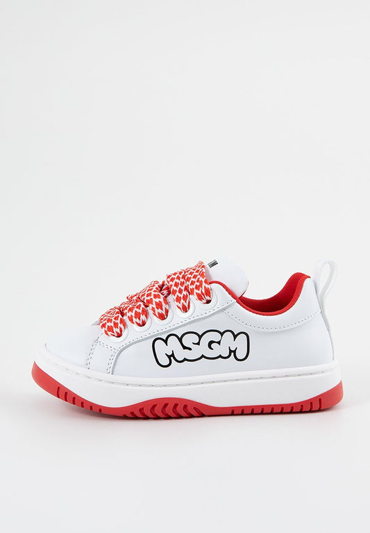 MSGM CONTRASTING PRINTED LOGO LEATHER LACE-UP LOW SNEAKERS White (ZZO2JFW11-A00) Kids