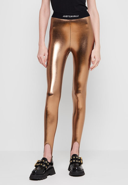LAME JERSEY LEGGINGS. ELASTICIZED LOGO WAISTBAND. Women