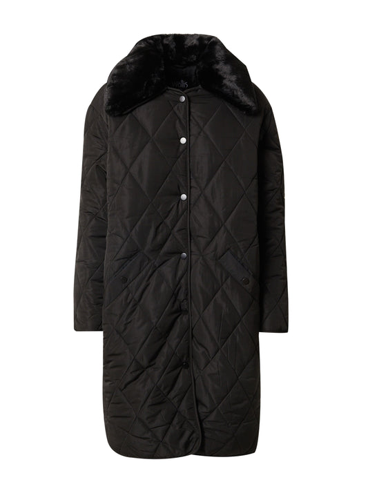 Wallis (Ay) Black Faux Fur Collar Padded Midi Coat (8975994) Women