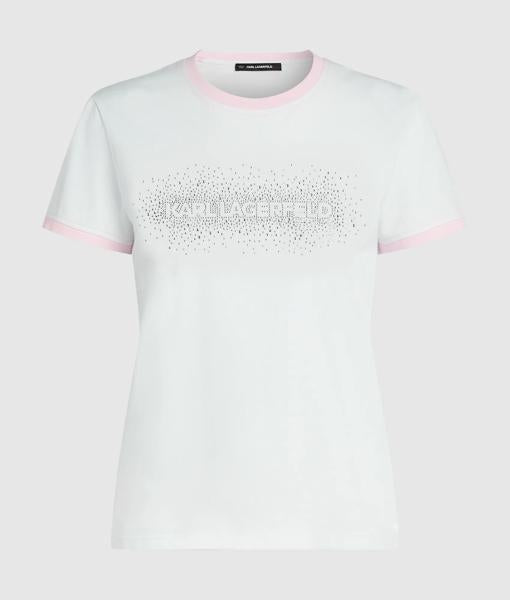 Karl Lagerfeld Logo Rhinestone Slim T-Shirt White (B1W17092100) Women