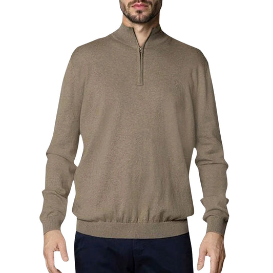 Clean Cut Copenhagen Claude Half Zip Knit Sweater (CC3390-DARKBEIGEMELA) Men