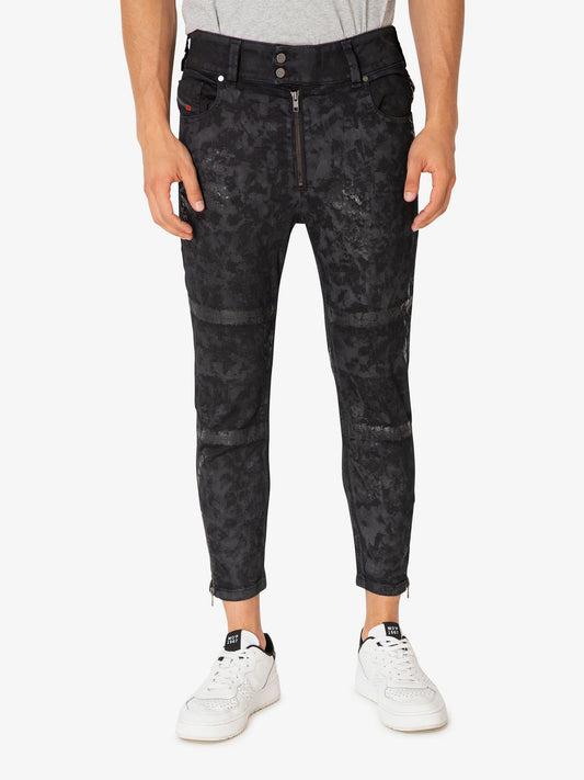 Diesel Shibuia Black Patterned Cropped Slim Fit Jeans (SUNICE-3136413) Men