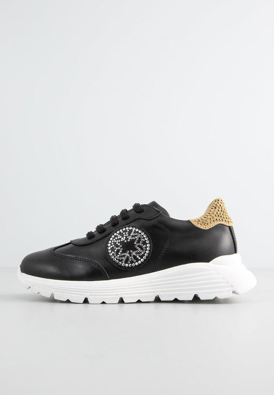 ELIE SAAB LEATHER LOW TOP RUNNER SNEAKERS LACE UP WITH STRASS DETAIL Black (ZZO2LMX12-Q00) Kids
